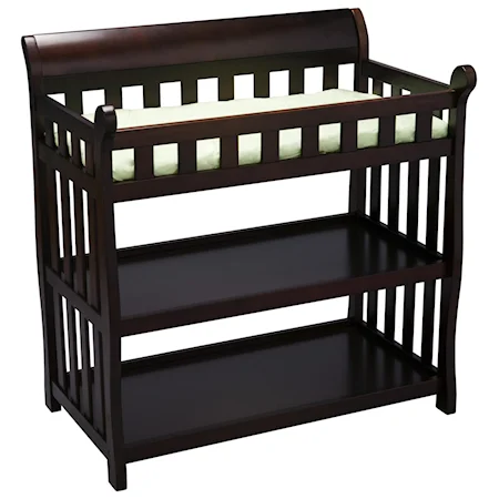 Casual Black Cherry Changing Table with 2 Shelves & Changing Pad